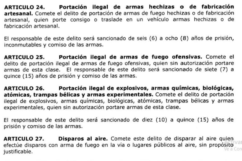 Los disparos al aire sin justificación tambien son penalizados.