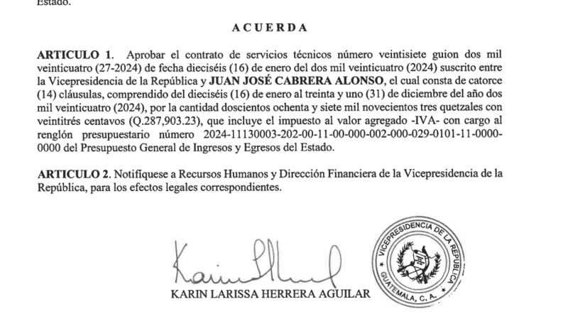 contratación de servicios técnicos para el período del 16/01/2024 al 31/12/2024 para la vicepresidencia.