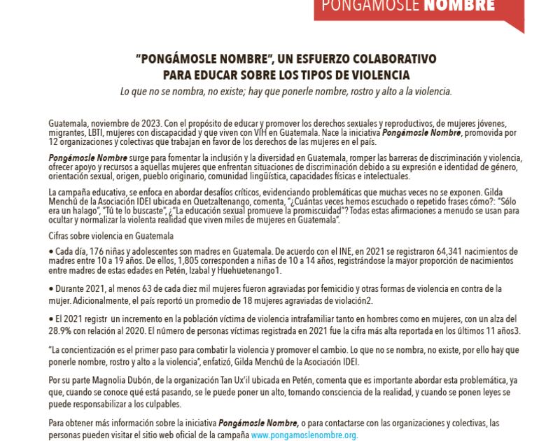 “Pongámosle nombre”, un esfuerzo colaborativo para educar sobre los tipos de violencia.