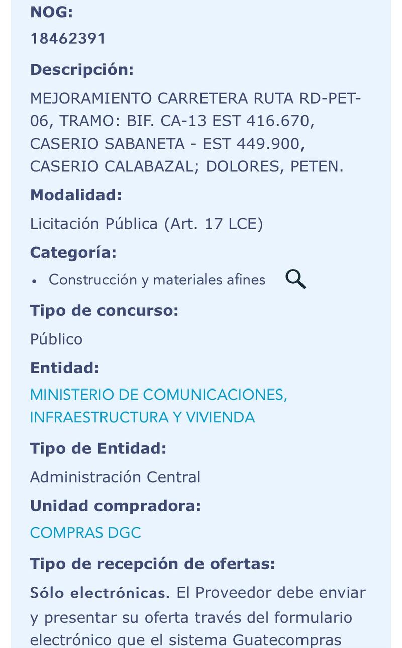 Hieyson Eduardo Solares Castillo fue el único que presentó una oferta por Q105 millones.