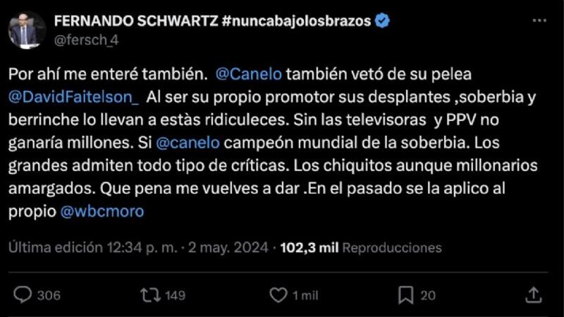 Saúl “Canelo” Álvarez le prohíbe la entrada a David Faitelson para su pelea