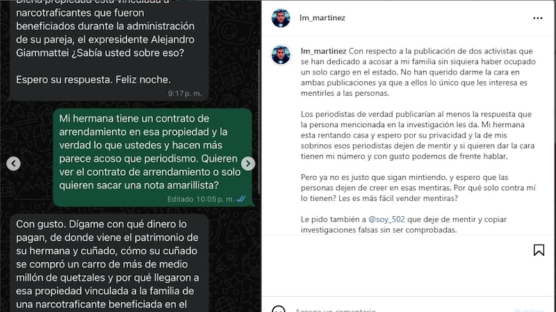 screenshot de las redes sociales de Martínez.