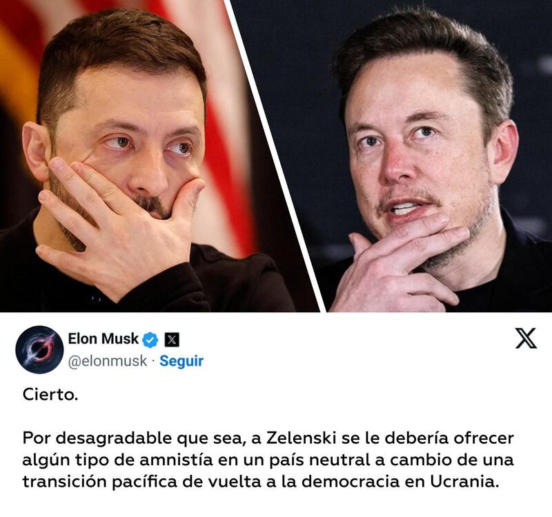 Elon Musk insta a Zelenski a dimitir de su cargo