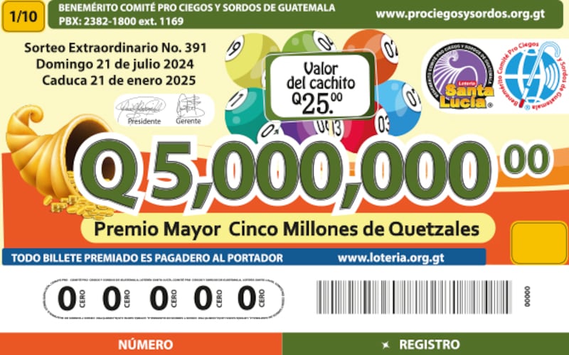 Sorteo extraordinario con un premio mayor de Q5millones.