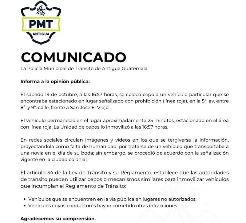 Comunicado de la PMT de Antigua