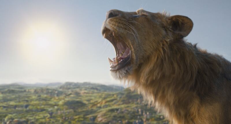 Mufasa (voiced by Aaron Pierre) in Disney’s live-action MUFASA: THE LION KING. Photo courtesy of Disney. © 2024 Disney Enterprises Inc. All Rights Reserved.